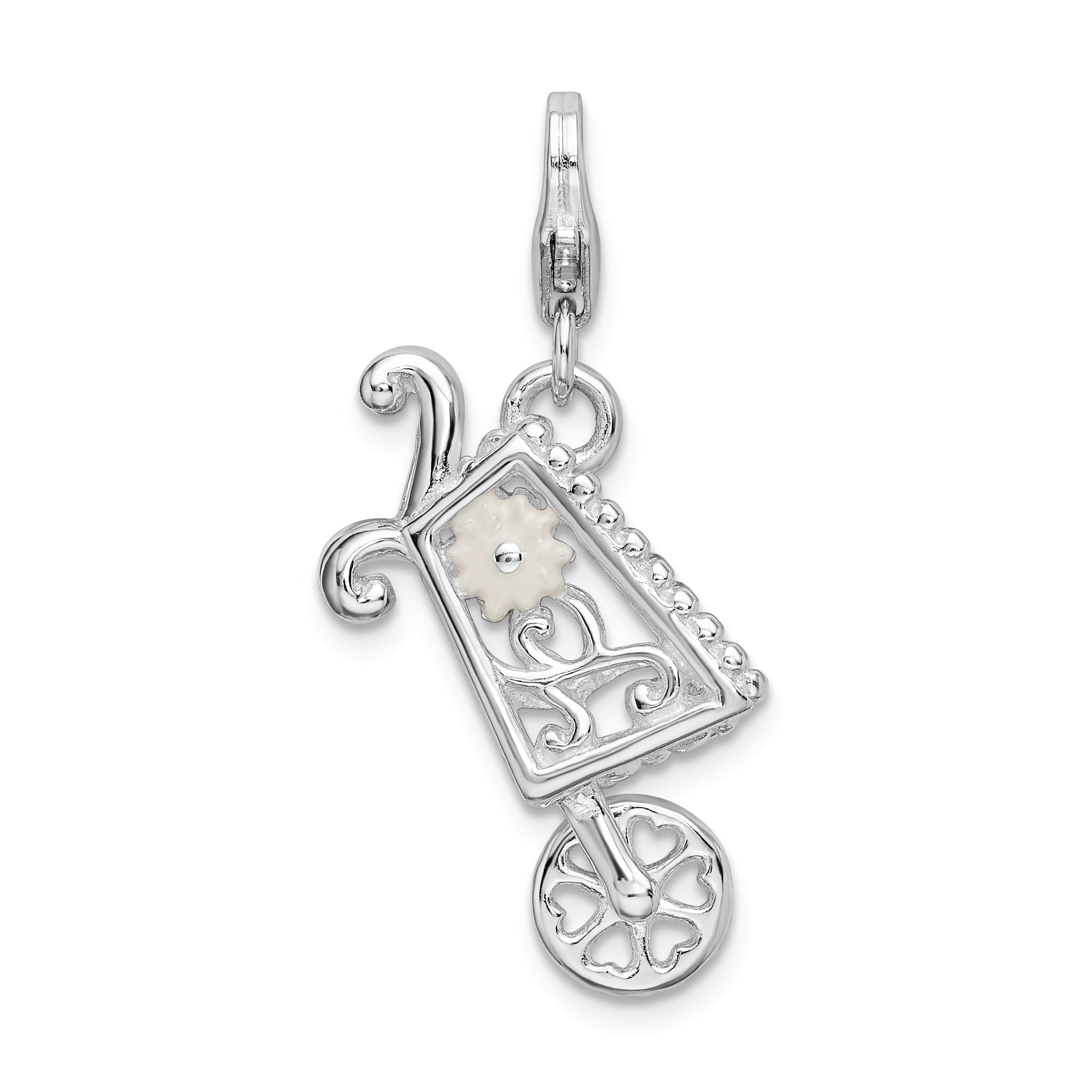 Sterling Silver Rh 3-D Enameled Wheelbarrow W/Lobster Clasp Charm