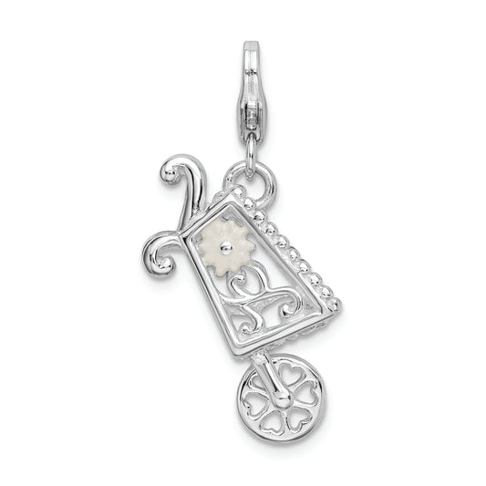 Sterling Silver Rh 3-D Enameled Wheelbarrow W/Lobster Clasp Charm