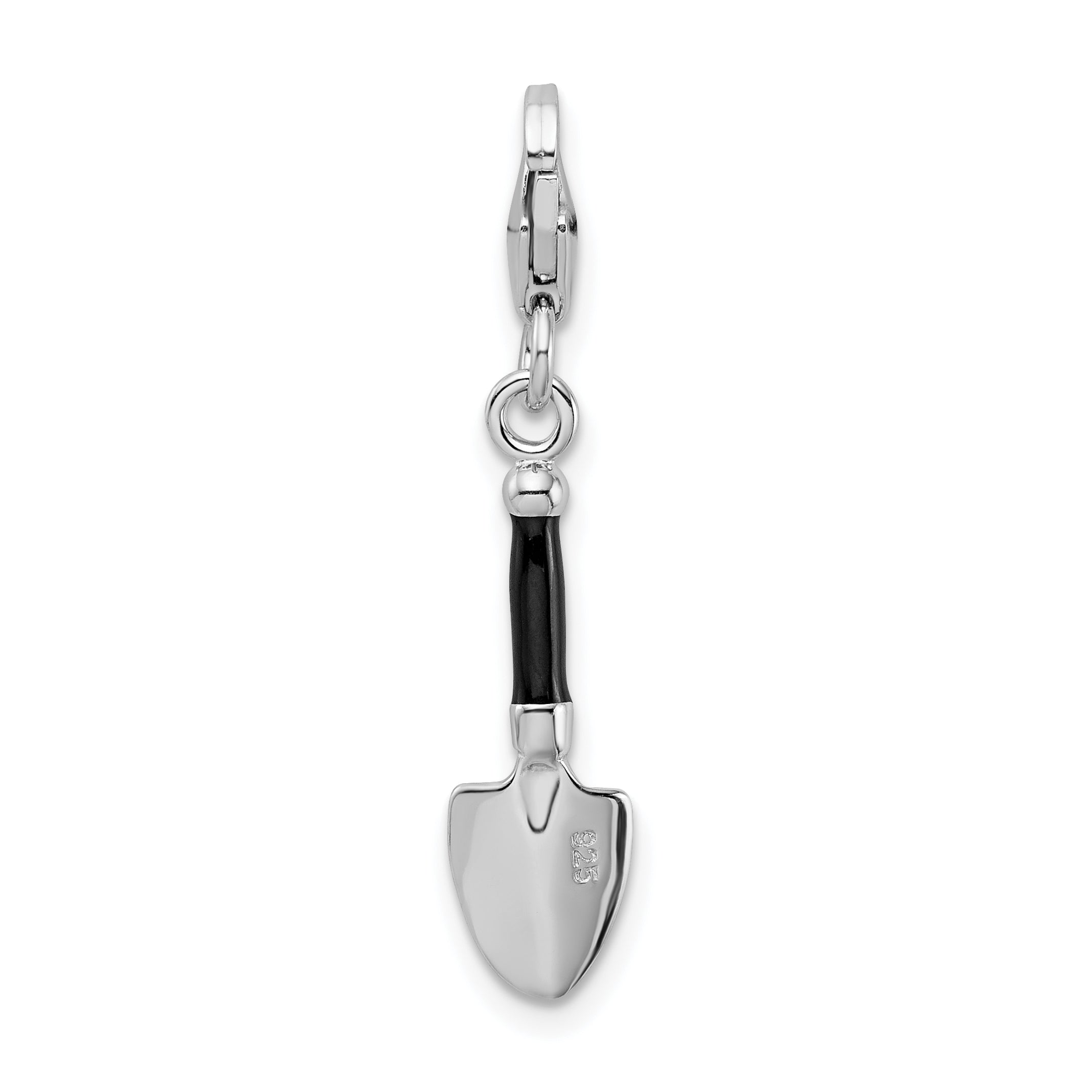 Sterling Silver Amore La Vita Rhodium-Plated Polished 3-D Enameled Garden Trowel Charm With Fancy Lobster Clasp