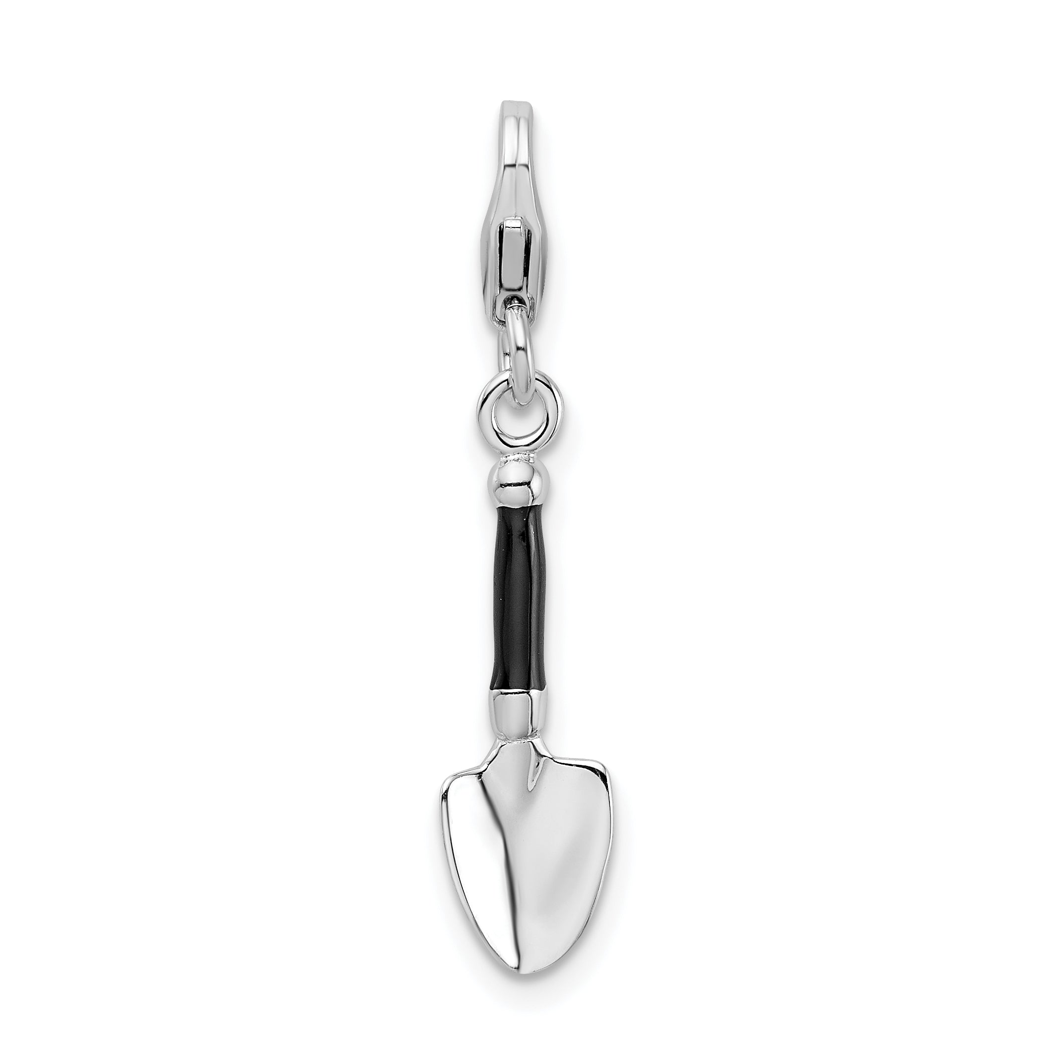 Sterling Silver Amore La Vita Rhodium-Plated Polished 3-D Enameled Garden Trowel Charm With Fancy Lobster Clasp