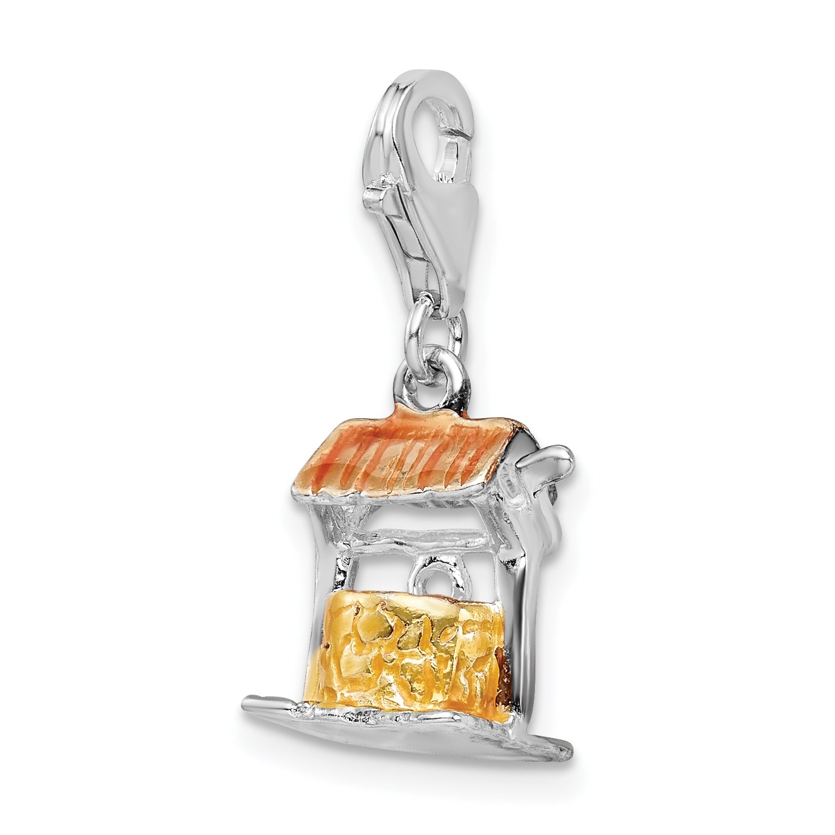 Sterling Silver Amore La Vita Rhodium-Plated Polished 3-D Enameled Well Charm With Fancy Lobster Clasp