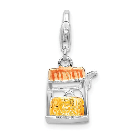 Sterling Silver Amore La Vita Rhodium-Plated Polished 3-D Enameled Well Charm With Fancy Lobster Clasp