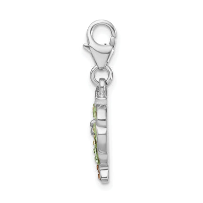 Sterling Silver Amore La Vita Rhodium-Plated Polished Crystal From Swarovski Palm Tree Charm With Fancy Lobster Clasp