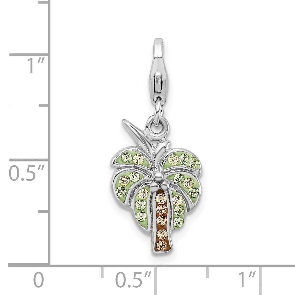 Sterling Silver Amore La Vita Rhodium-Plated Polished Crystal From Swarovski Palm Tree Charm With Fancy Lobster Clasp