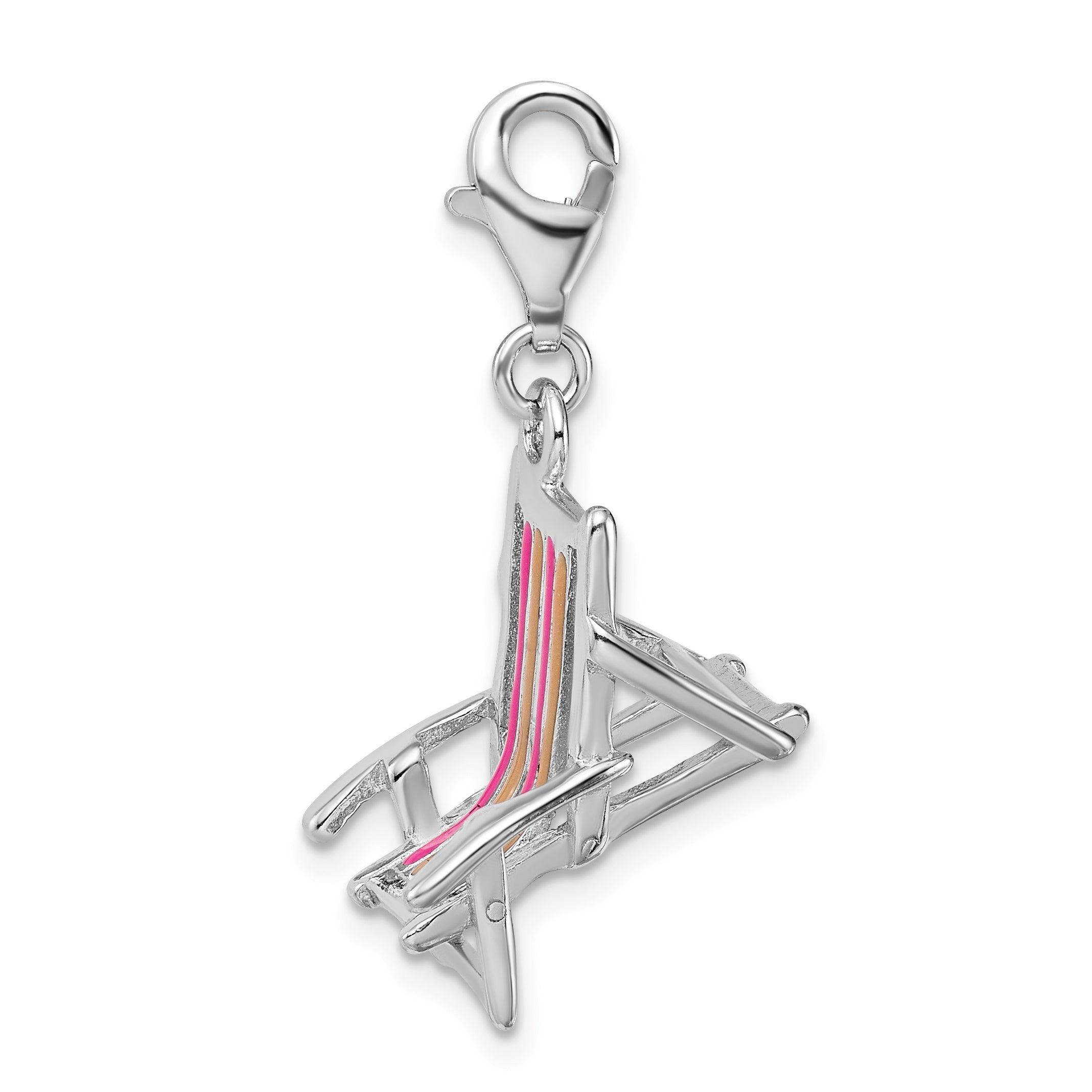 Sterling Silver Amore La Vita Rhodium-Plated Polished 3-D Enameled Beach Chair Charm With Fancy Lobster Clasp