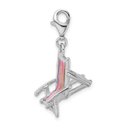 Sterling Silver Amore La Vita Rhodium-Plated Polished 3-D Enameled Beach Chair Charm With Fancy Lobster Clasp