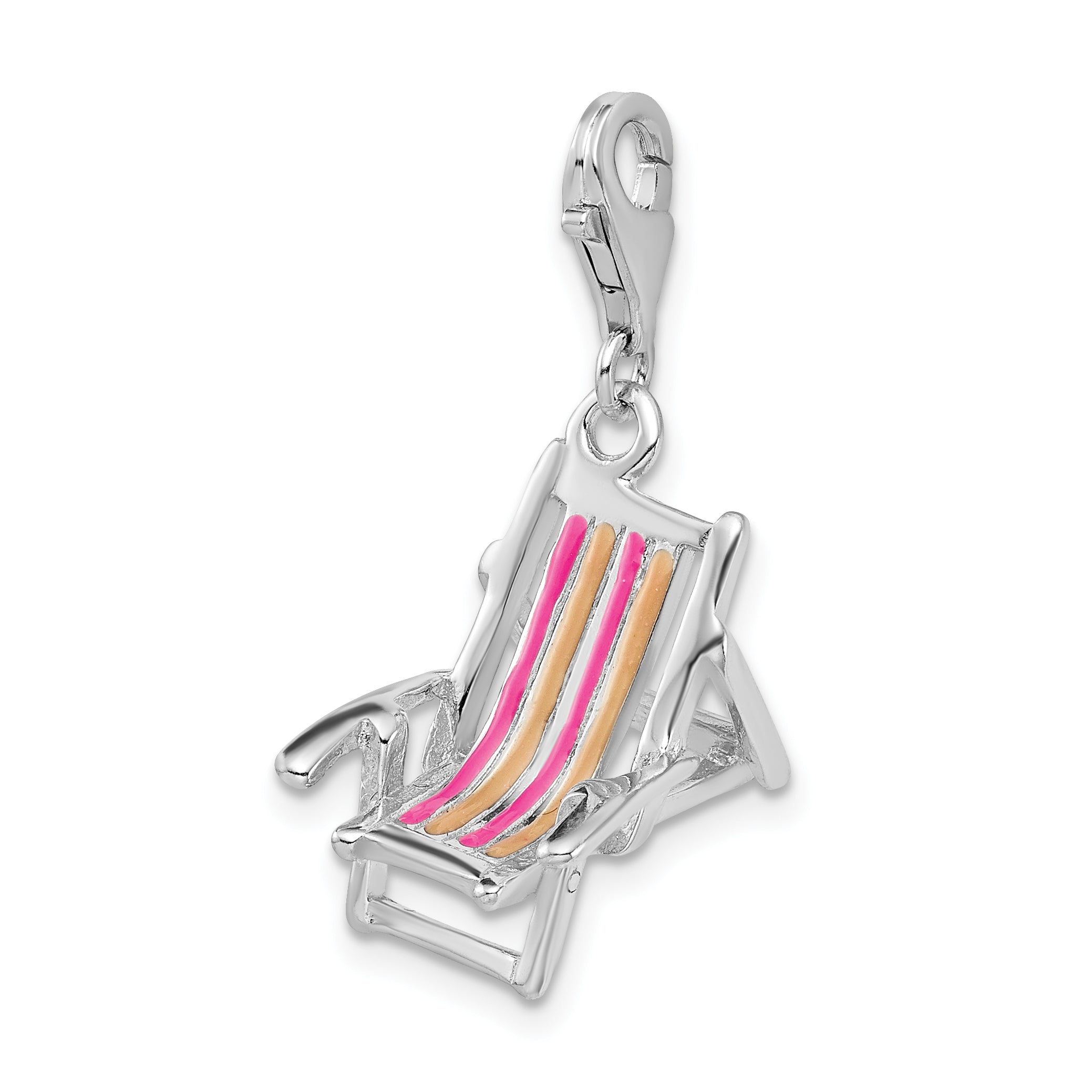 Sterling Silver Amore La Vita Rhodium-Plated Polished 3-D Enameled Beach Chair Charm With Fancy Lobster Clasp
