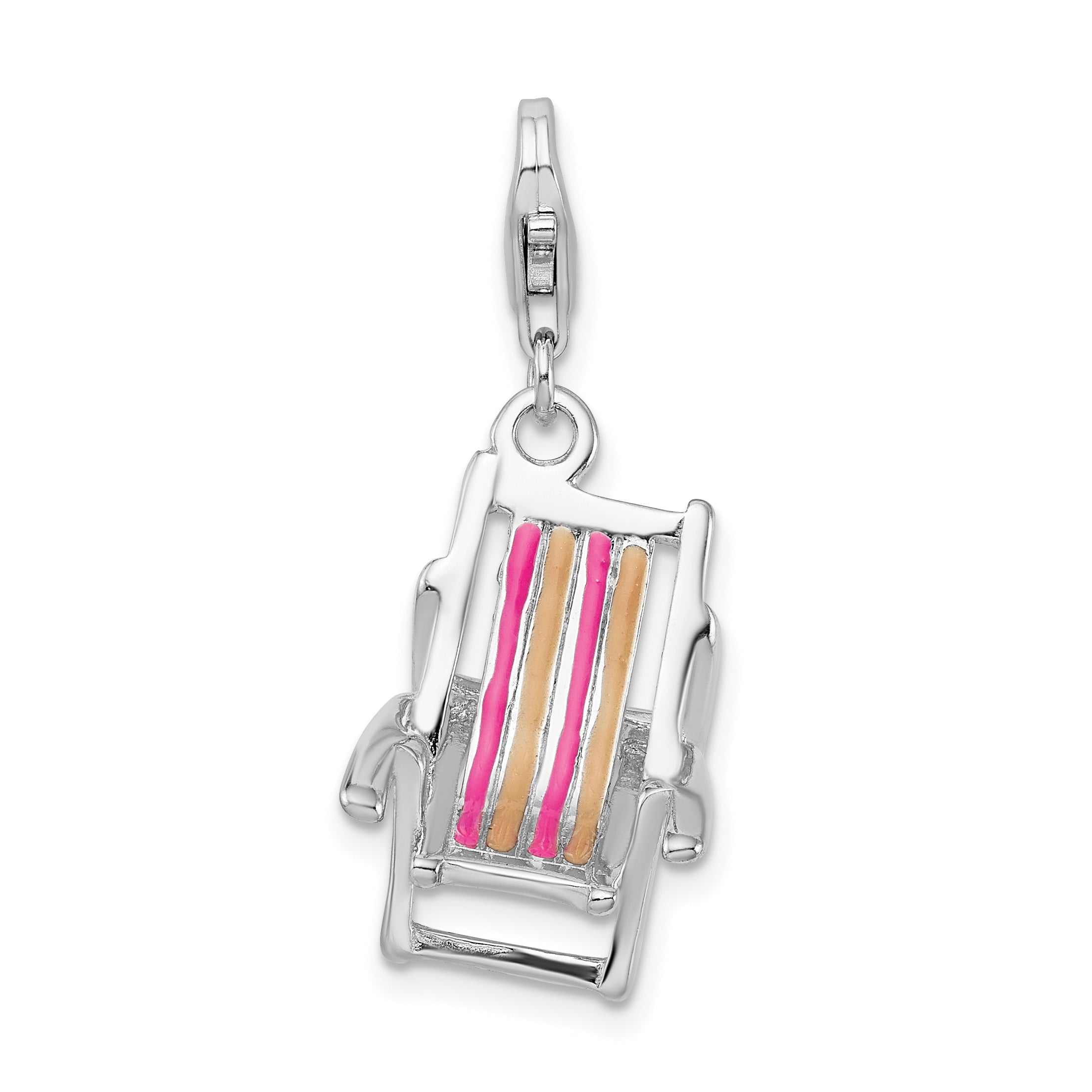 Sterling Silver Amore La Vita Rhodium-Plated Polished 3-D Enameled Beach Chair Charm With Fancy Lobster Clasp