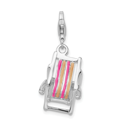 Sterling Silver Amore La Vita Rhodium-Plated Polished 3-D Enameled Beach Chair Charm With Fancy Lobster Clasp