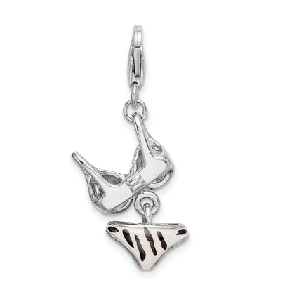 Sterling Silver Amore La Vita Rhodium-Plated Polished 3-D Cz Enameled Zebra Bikini Pendant