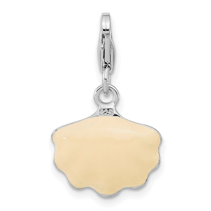 Sterling Silver Amore La Vita Rhodium-Plated Polished 3-D Enameled Shell With A Freshwater Cultured Pearl Charm Fancy Lobster Clasp