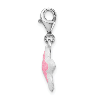 Sterling Silver Amore La Vita Rhodium-Plated Enameled Pink Sparkle Starfish Charm With Fancy Lobster Clasp