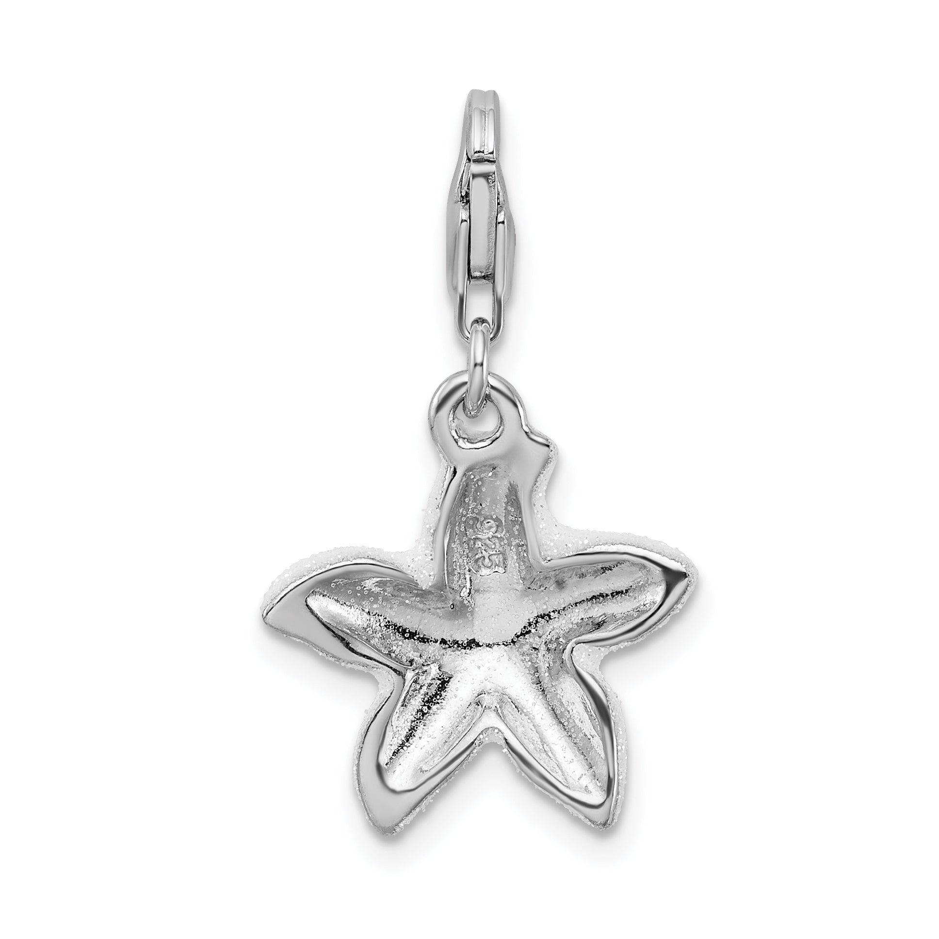 Sterling Silver Amore La Vita Rhodium-Plated Enameled Pink Sparkle Starfish Charm With Fancy Lobster Clasp