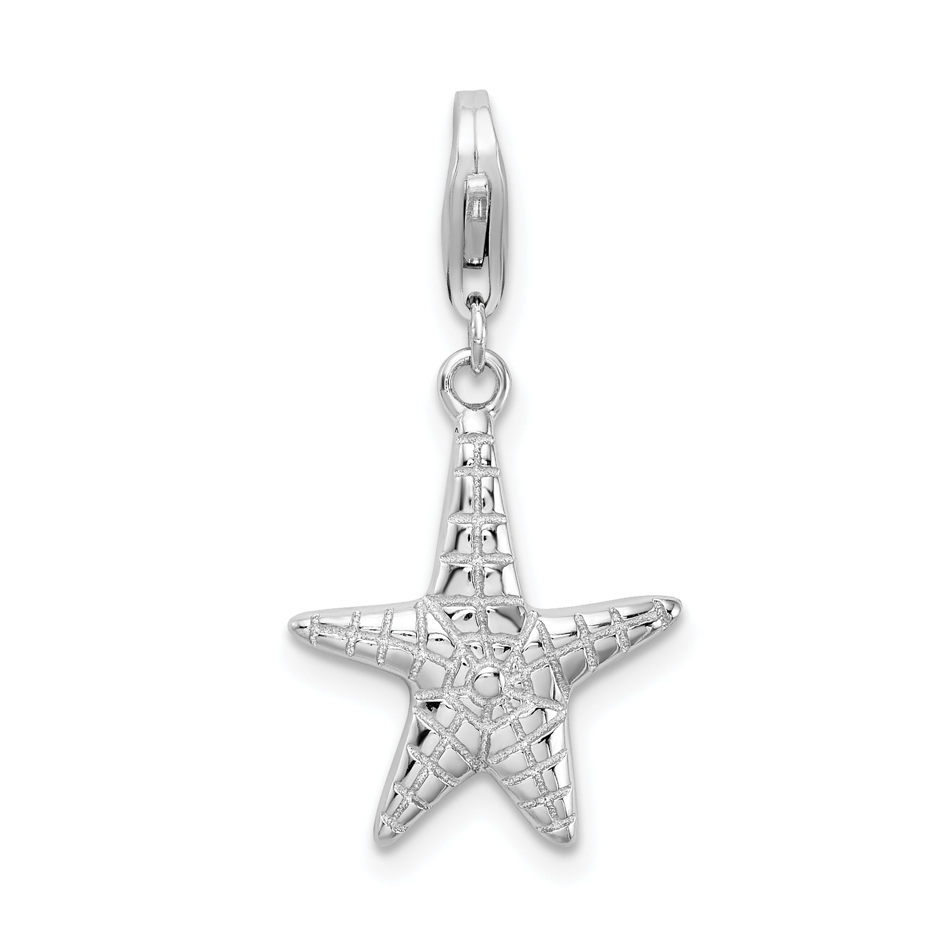 Sterling Silver Amore La Vita Rhodium-Plated Polished Starfish Charm With Fancy Lobster Clasp