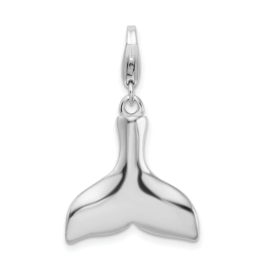Sterling Silver Amore La Vita Rhodium-Plated Polished Whale Tail Charm With Fancy Lobster Clasp