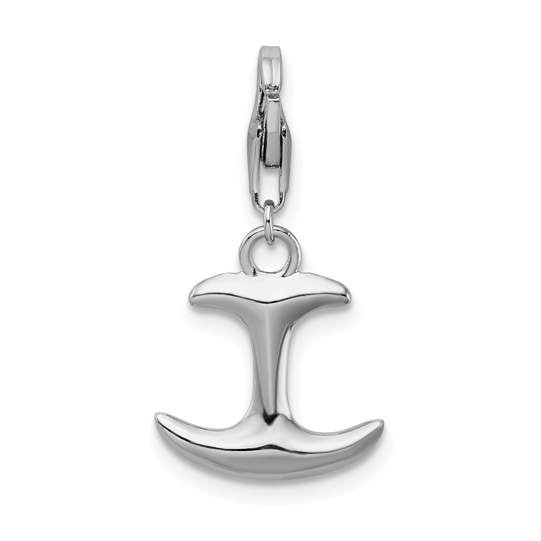 Sterling Silver Amore La Vita Rhodium-Plated Polished 3-D Anchor Charm With Fancy Lobster Clasp