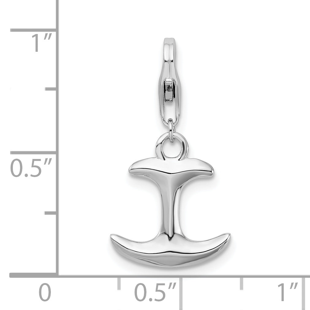 Sterling Silver Amore La Vita Rhodium-Plated Polished 3-D Anchor Charm With Fancy Lobster Clasp