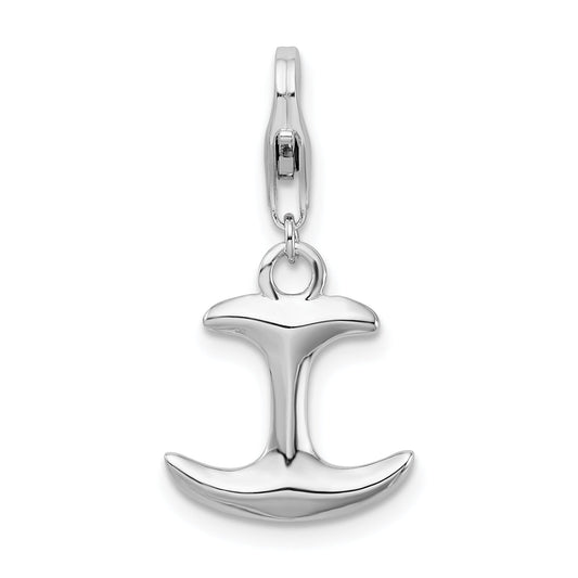 Sterling Silver Amore La Vita Rhodium-Plated Polished 3-D Anchor Charm With Fancy Lobster Clasp