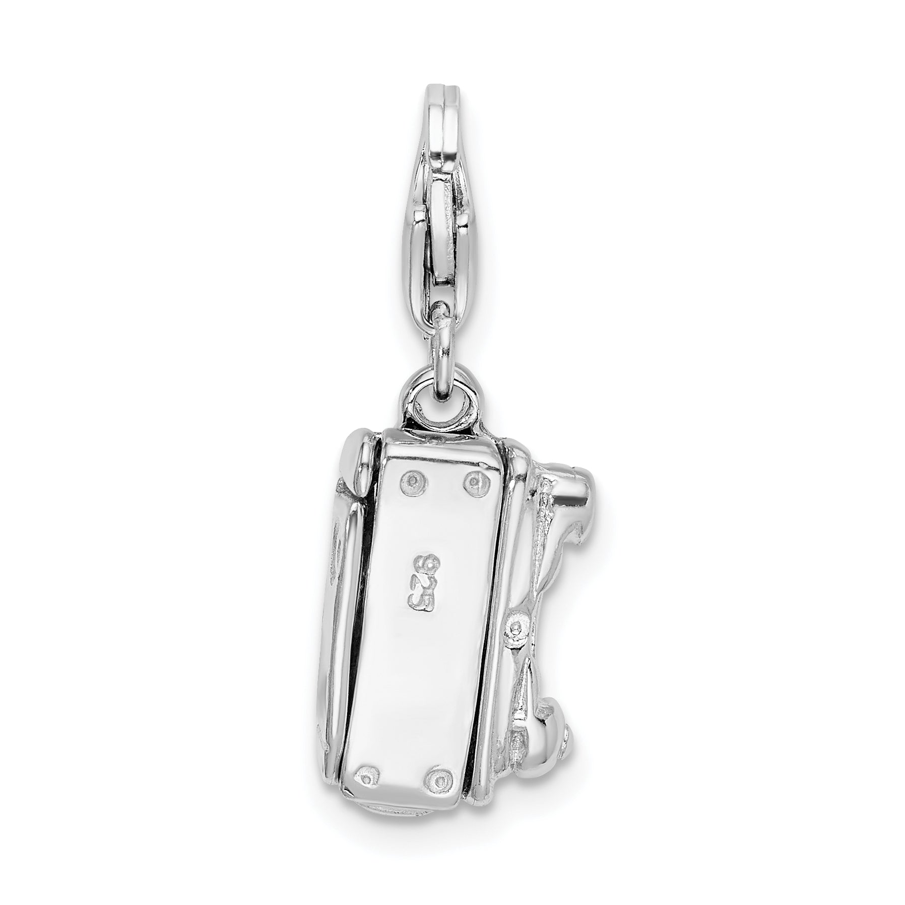 Sterling Silver Amore La Vita Rhodium-Plated Polished 3-D Movable Camera Charm With Fancy Lobster Clasp