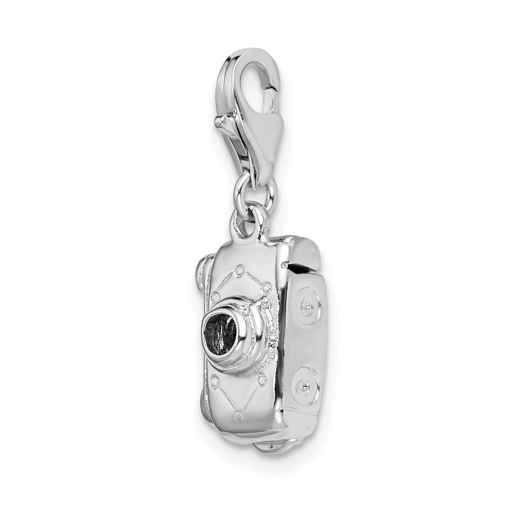 Sterling Silver Amore La Vita Rhodium-Plated Polished 3-D Movable Camera Charm With Fancy Lobster Clasp