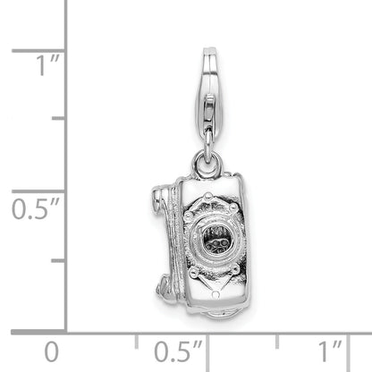 Sterling Silver Amore La Vita Rhodium-Plated Polished 3-D Movable Camera Charm With Fancy Lobster Clasp