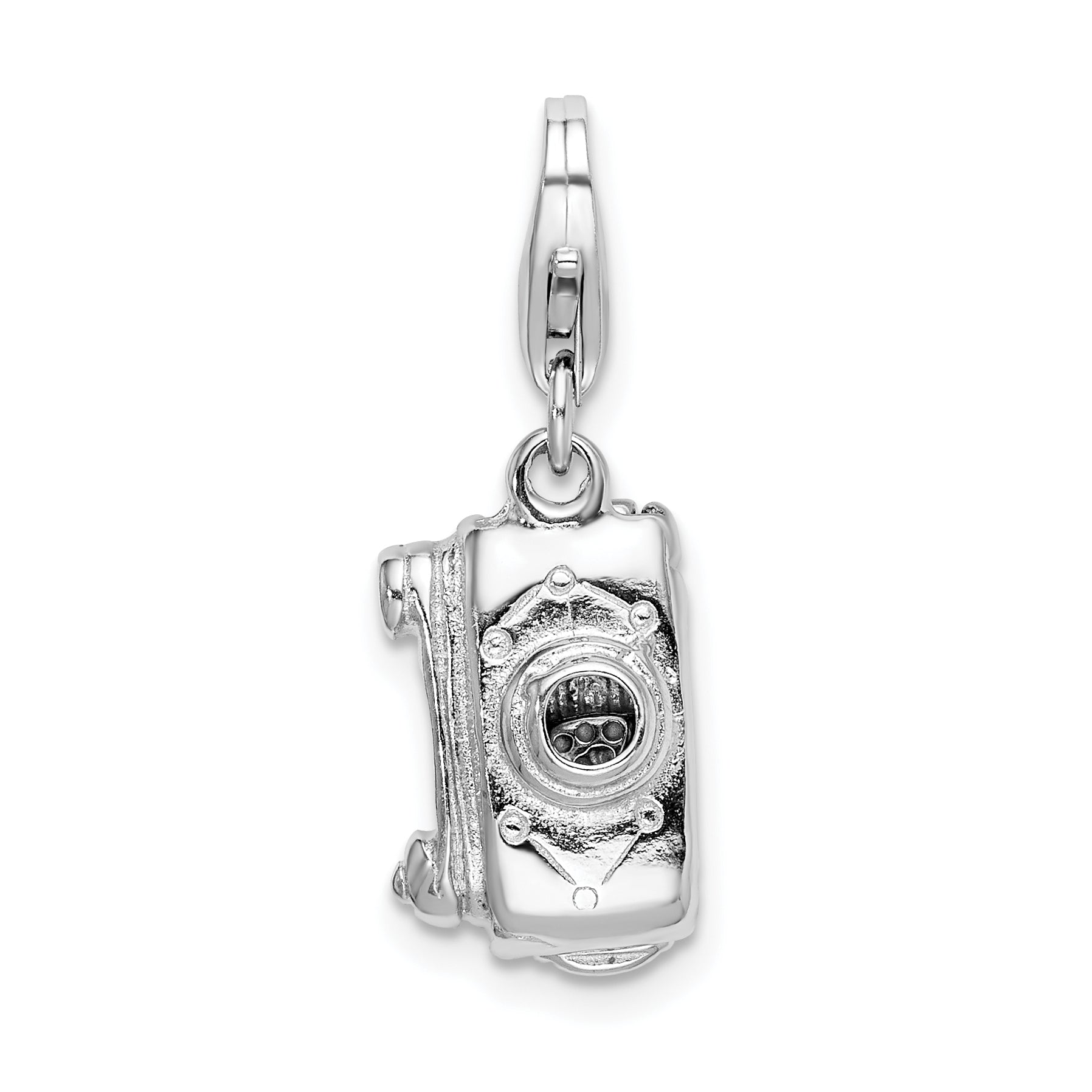 Sterling Silver Amore La Vita Rhodium-Plated Polished 3-D Movable Camera Charm With Fancy Lobster Clasp