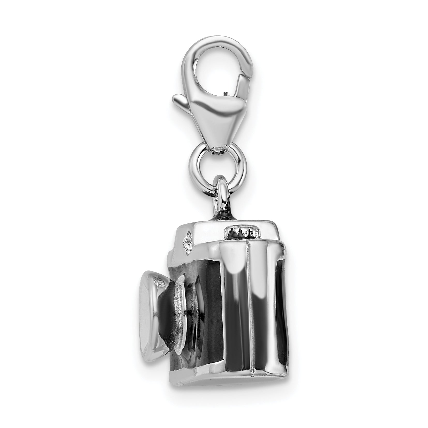 Sterling Silver Amore La Vita Rhodium-Plated Polished 3-D Enameled Crystal From Swarovski Camera Charm With Fancy Lobster Clasp