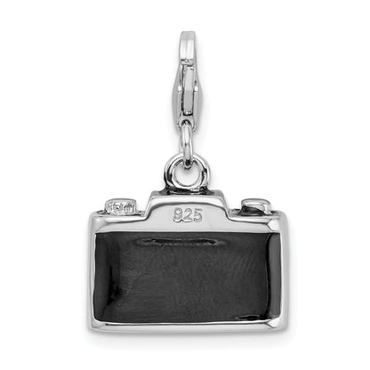 Sterling Silver Amore La Vita Rhodium-Plated Polished 3-D Enameled Crystal From Swarovski Camera Charm With Fancy Lobster Clasp