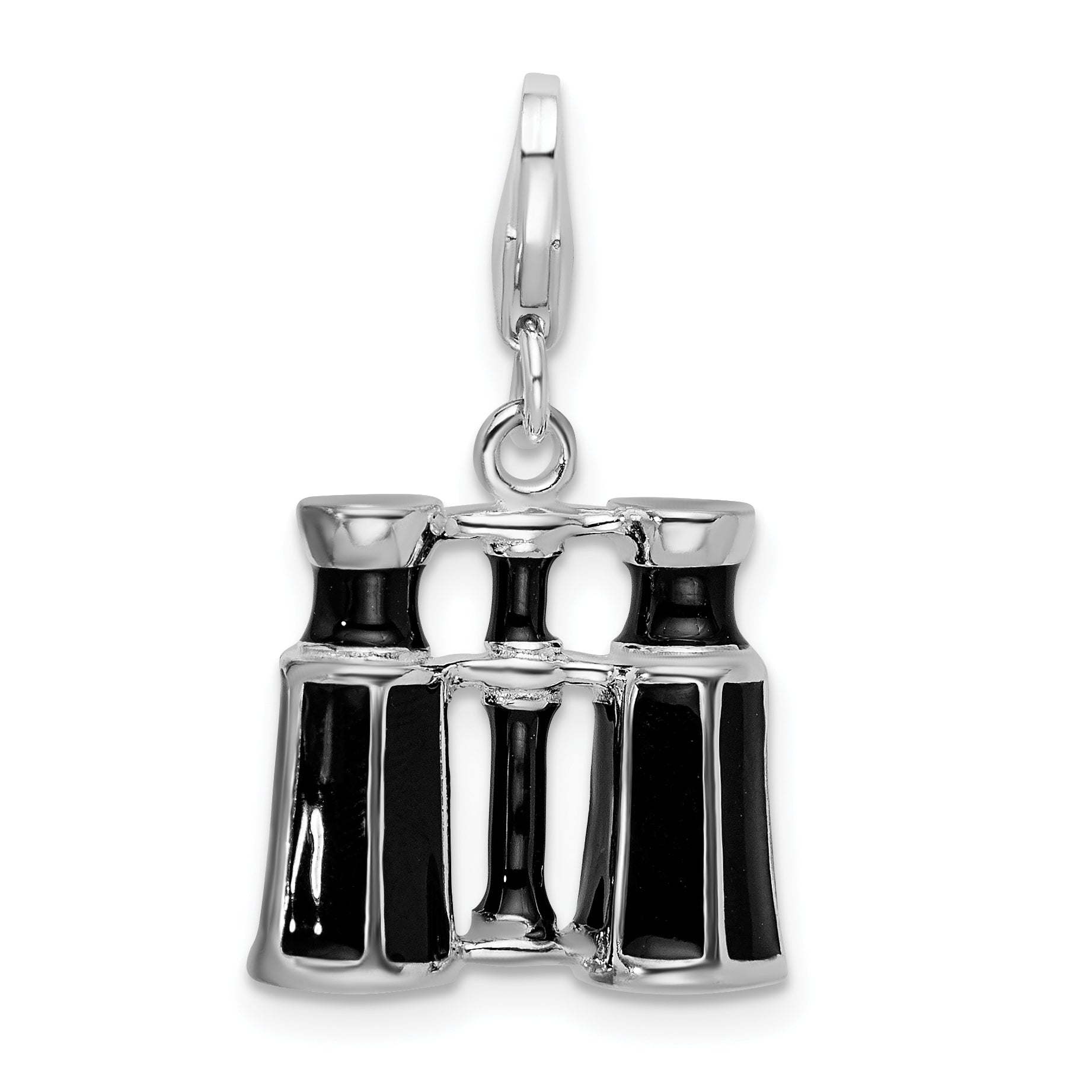 Sterling Silver Amore La Vita Rhodium-Plated Polished 3-D Enameled Binocular Charm With Fancy Lobster Clasp