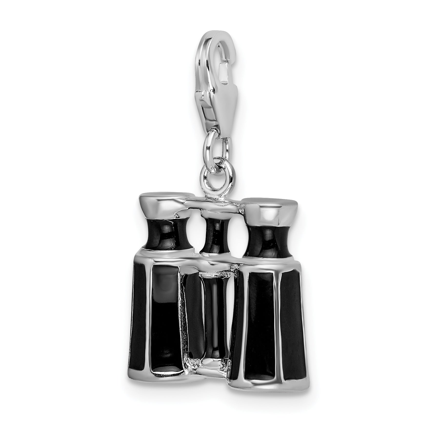 Sterling Silver Amore La Vita Rhodium-Plated Polished 3-D Enameled Binocular Charm With Fancy Lobster Clasp