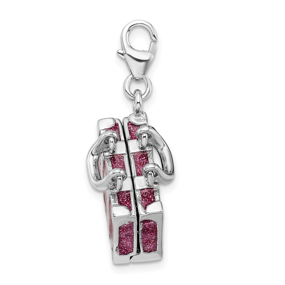 Sterling Silver Amore La Vita Rhodium-Plated Polished 3-D Glitter Enameled Moveable Luggage Charm With Fancy Lobster Clasp