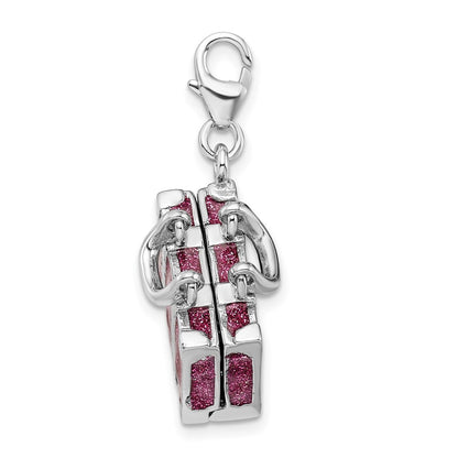 Sterling Silver Amore La Vita Rhodium-Plated Polished 3-D Glitter Enameled Moveable Luggage Charm With Fancy Lobster Clasp