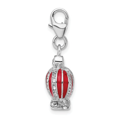 Sterling Silver Amore La Vita Rhodium-Plated Polished 3-D Crystal From Swarovski And Red Enameled Crown Charm With Fancy Lobster Clasp