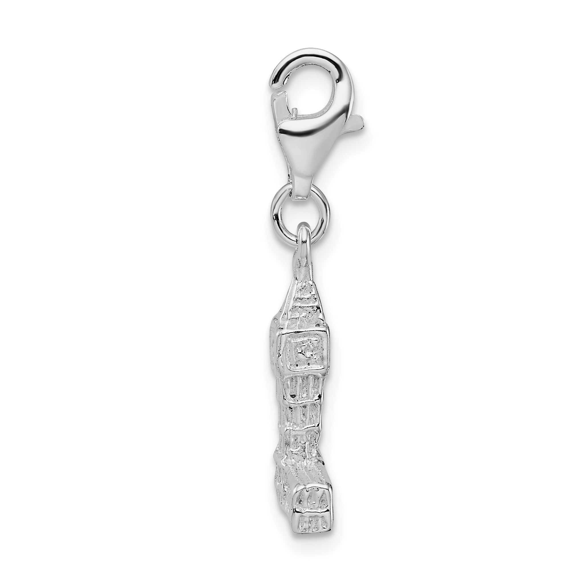 Sterling Silver Amore La Vita Rhodium-Plated Polished 3-D Big Ben Charm With Fancy Lobster Clasp