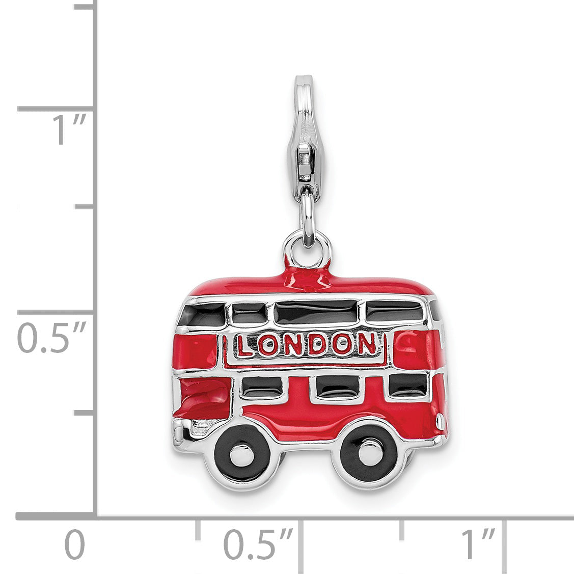 Sterling Silver Amore La Vita Rhodium-Plated Polished 3-D Enameled Double Decker London Bus Charm With Fancy Lobster Clasp
