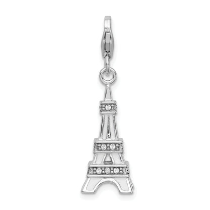 Sterling Silver Amore La Vita Rhodium-Plated Polished 3-D Enameled Crystal From Swarovski Eiffel Tower Charm With Fancy Lobster Clasp