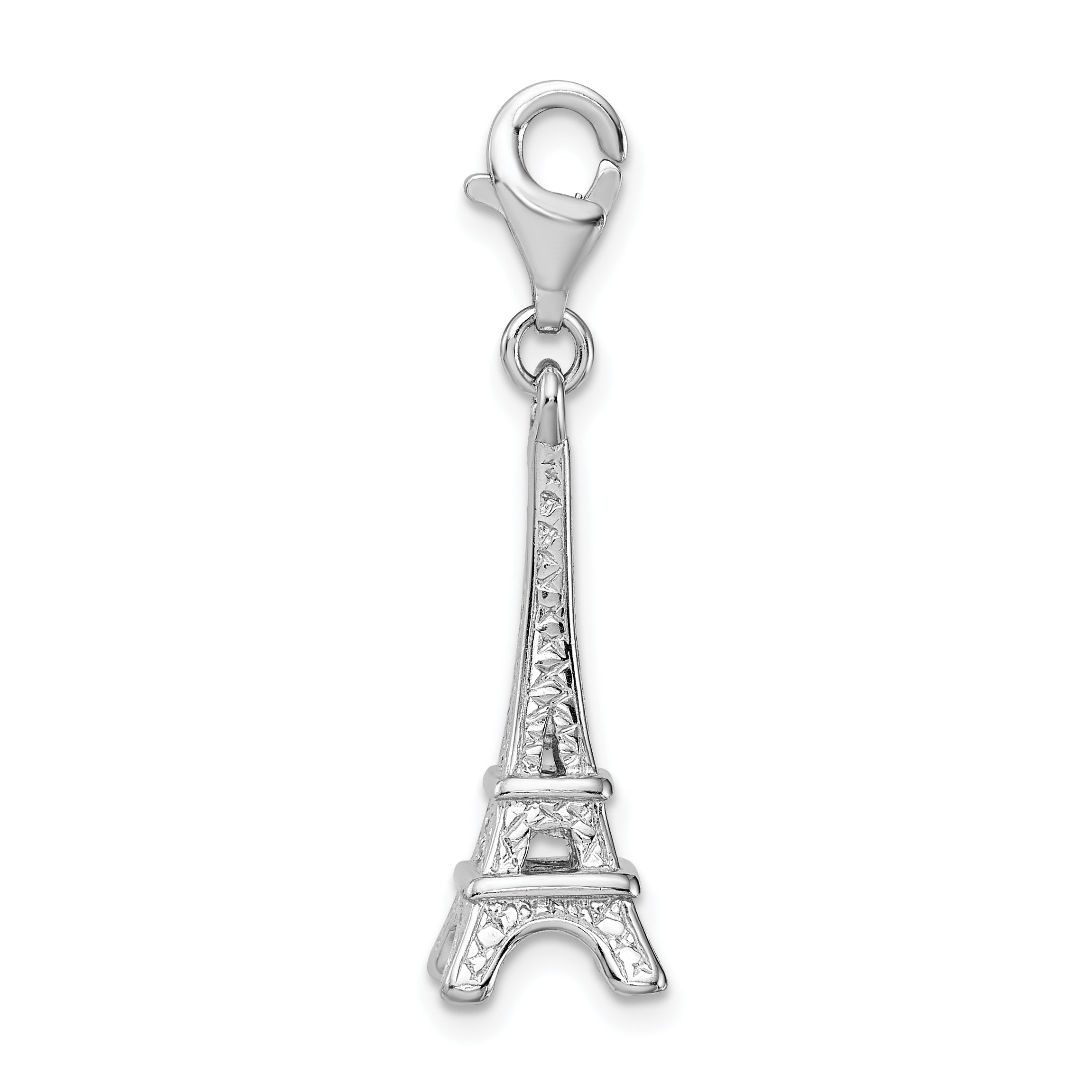 Sterling Silver Amore La Vita Rhodium-Plated Polished 3-D Eiffel Tower Charm With Fancy Lobster Clasp