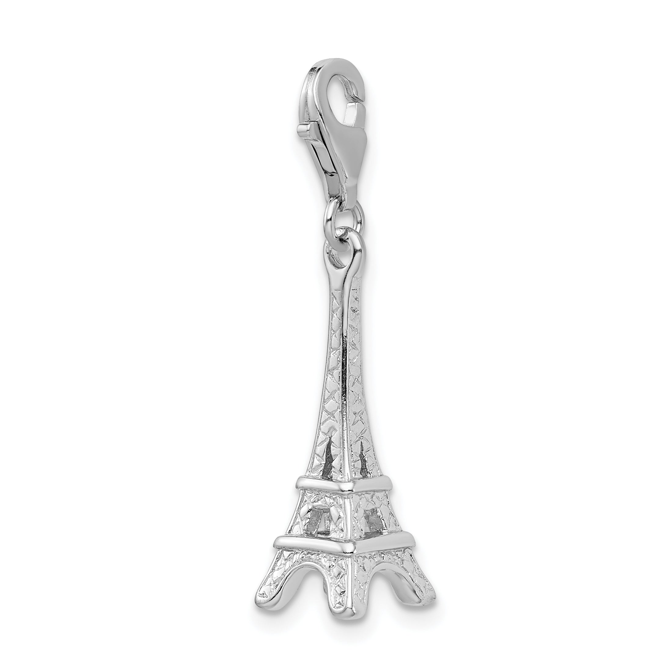 Sterling Silver Amore La Vita Rhodium-Plated Polished 3-D Eiffel Tower Charm With Fancy Lobster Clasp