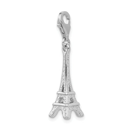 Sterling Silver Amore La Vita Rhodium-Plated Polished 3-D Eiffel Tower Charm With Fancy Lobster Clasp