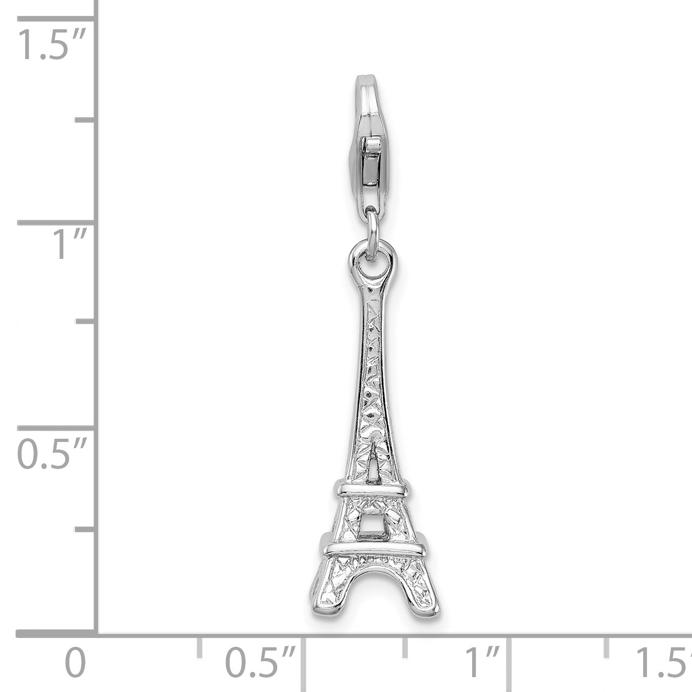 Sterling Silver Amore La Vita Rhodium-Plated Polished 3-D Eiffel Tower Charm With Fancy Lobster Clasp