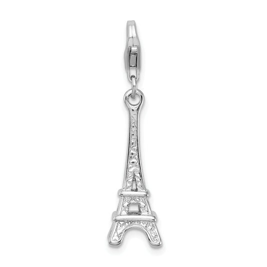 Sterling Silver Amore La Vita Rhodium-Plated Polished 3-D Eiffel Tower Charm With Fancy Lobster Clasp