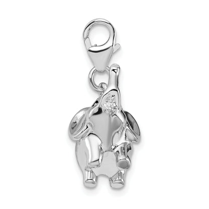 Sterling Silver Amore La Vita Rhodium-Plated Polished 3-D Enameled Elephant Charm With Fancy Lobster Clasp