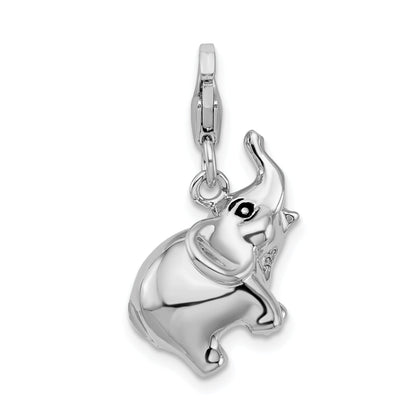 Sterling Silver Amore La Vita Rhodium-Plated Polished 3-D Enameled Elephant Charm With Fancy Lobster Clasp