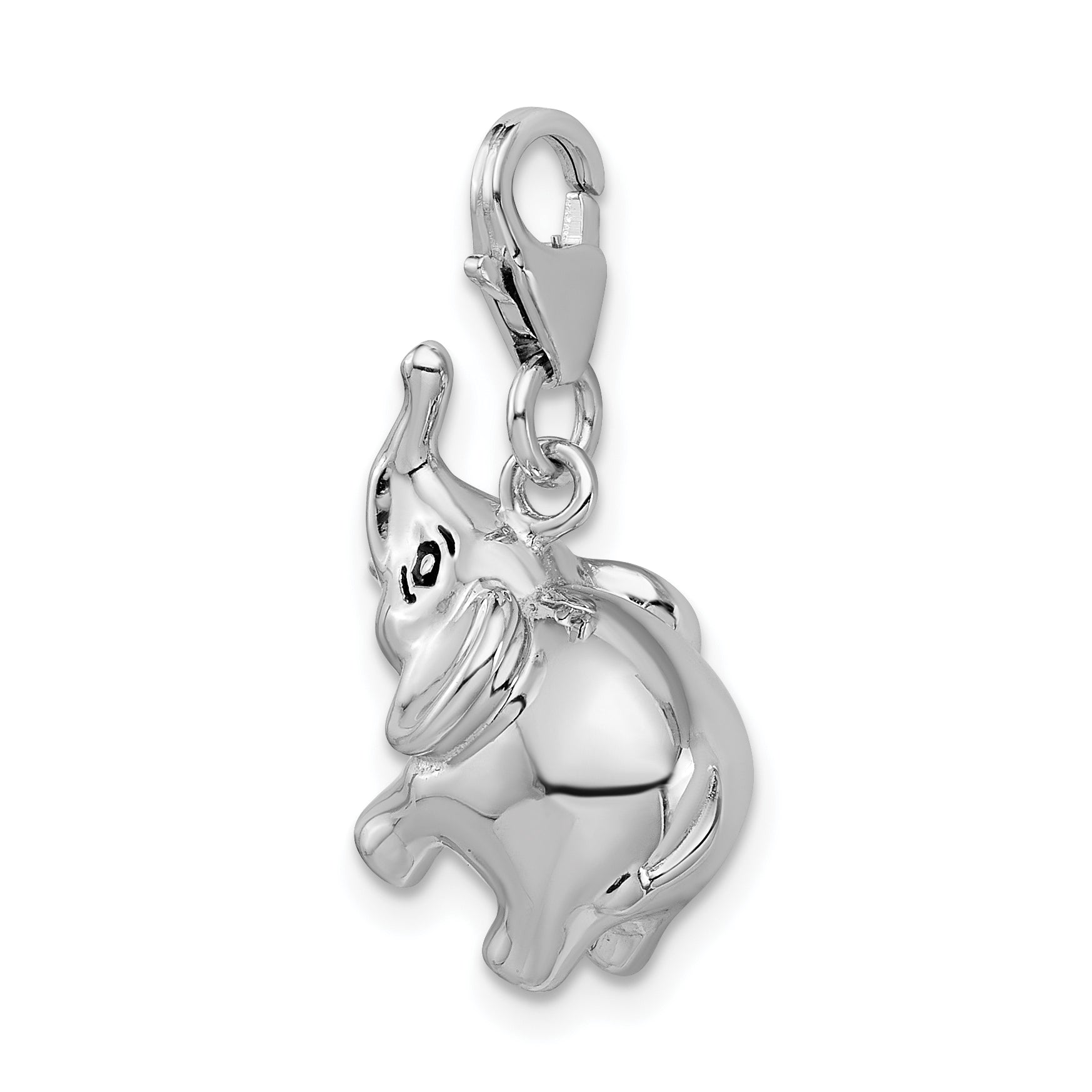 Sterling Silver Amore La Vita Rhodium-Plated Polished 3-D Enameled Elephant Charm With Fancy Lobster Clasp