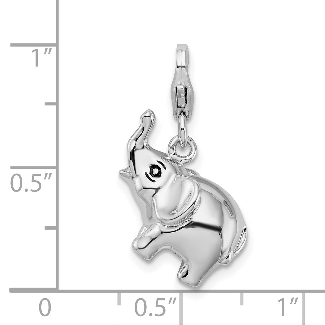 Sterling Silver Amore La Vita Rhodium-Plated Polished 3-D Enameled Elephant Charm With Fancy Lobster Clasp