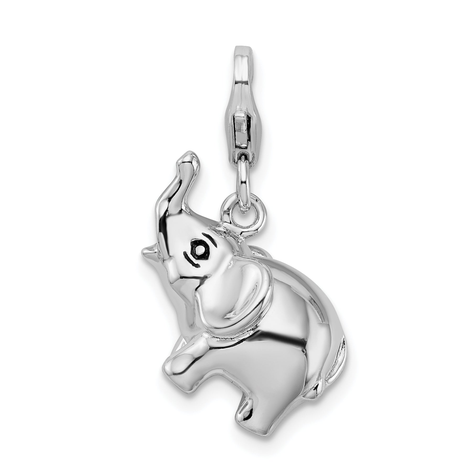 Sterling Silver Amore La Vita Rhodium-Plated Polished 3-D Enameled Elephant Charm With Fancy Lobster Clasp