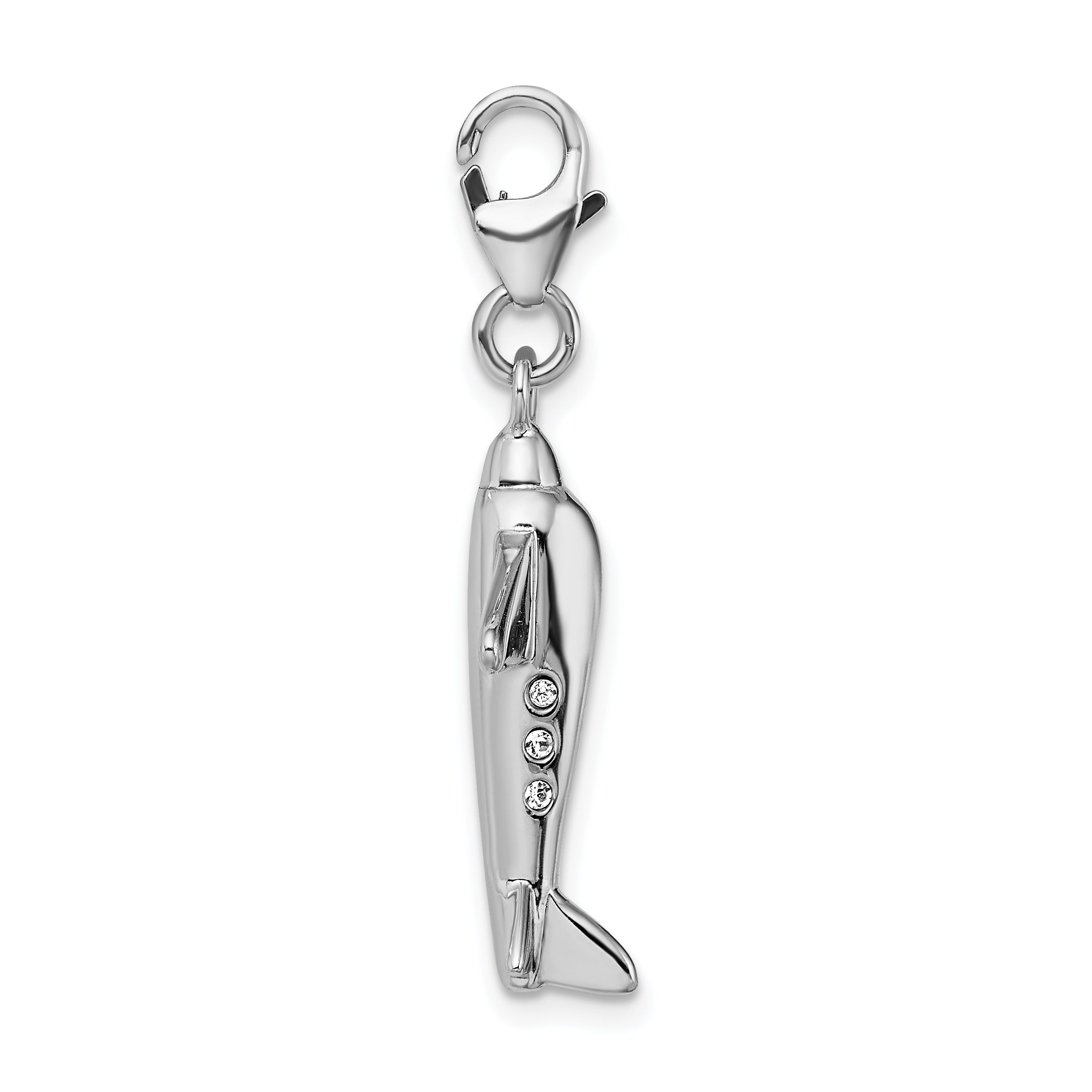 Sterling Silver Amore La Vita Rhodium-Plated Polished 3-D Crystal From Swarovski Airplane Charm With Fancy Lobster Clasp