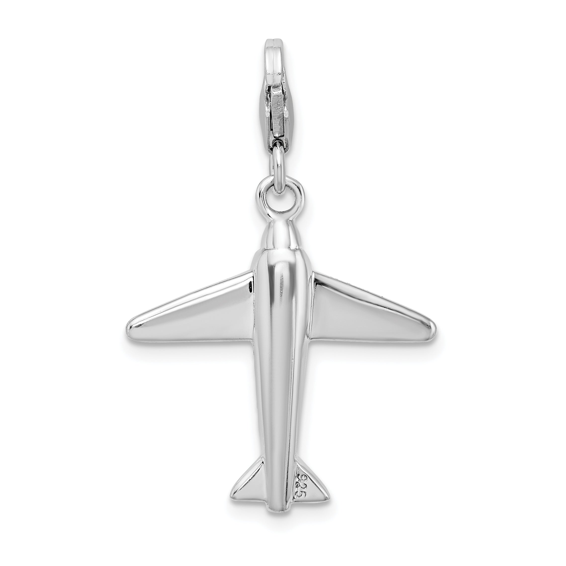 Sterling Silver Amore La Vita Rhodium-Plated Polished 3-D Crystal From Swarovski Airplane Charm With Fancy Lobster Clasp