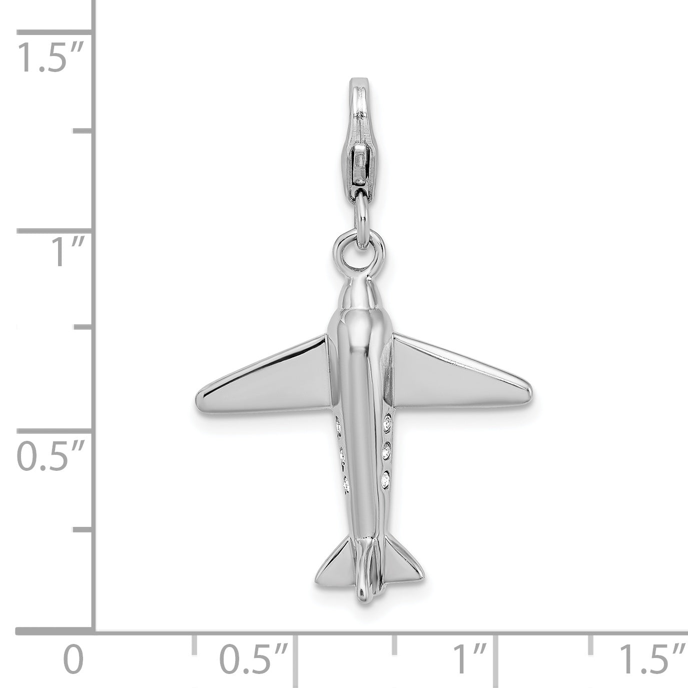 Sterling Silver Amore La Vita Rhodium-Plated Polished 3-D Crystal From Swarovski Airplane Charm With Fancy Lobster Clasp