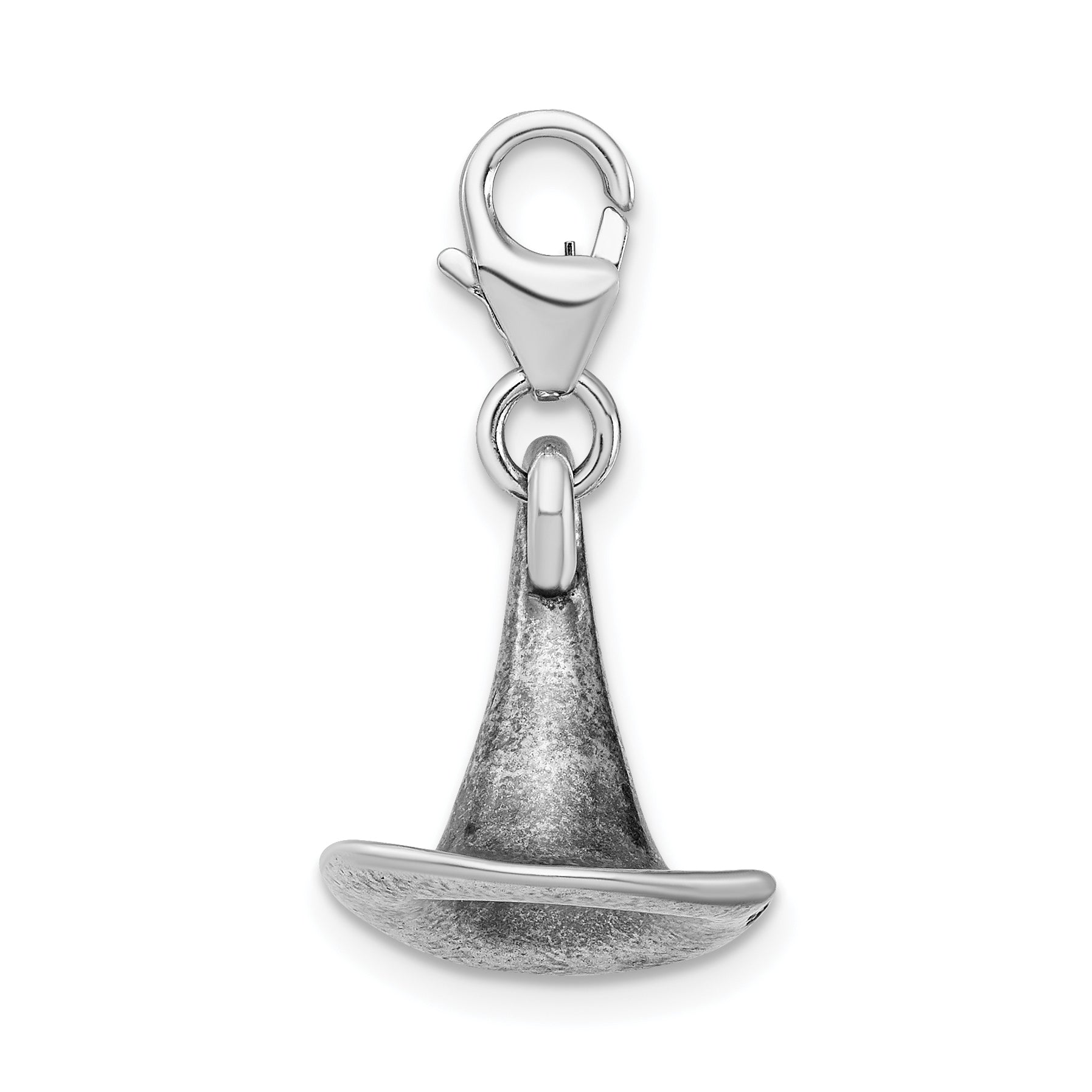 Sterling Silver Amore La Vita Rhodium-Plated Polished 3-D Antiqued Witches Hat Charm With Fancy Lobster Clasp
